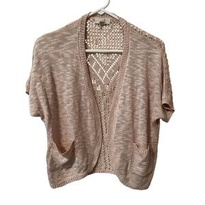 Peek Women Blush Pink Metallic Pointelle Knit Open Front Cardigan GS003-0015V L